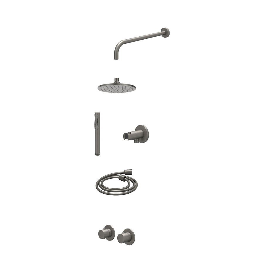 IVY Excl. inbouwbox regendoucheset inbouwthermostaatkraan met 2-weg stop-omstel symmetry, 40cm wandarm, R20cmME, houder met uitlaat, doucheslang 150cm en staafmodel – Gebr. metal b