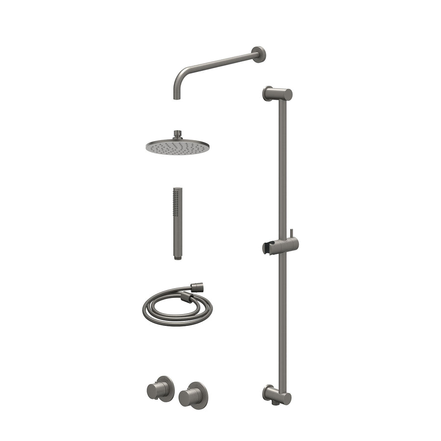 IVY Excl. inbouwbox regendoucheset inbouwthermostaatkraan met 2-weg stop-omstel symmetry, 40cm wandarm, R20cmME, glijstang met uitlaat, doucheslang 150cm en staafmodel – Gebr. meta