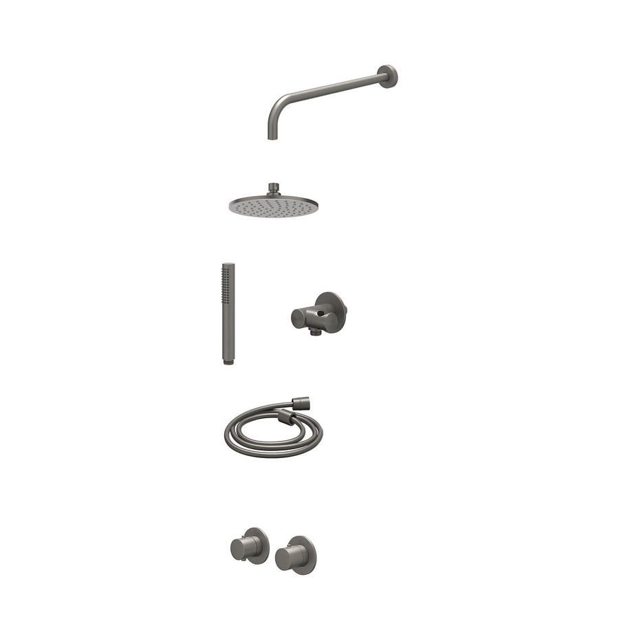 IVY Excl. inbouwbox regendoucheset inbouwthermostaatkraan met 2-weg stop-omstel symmetry, 40cm wandarm, R20cmME, verstelbare steun met geïnt. uitlaat, doucheslang 150cm en staafmod