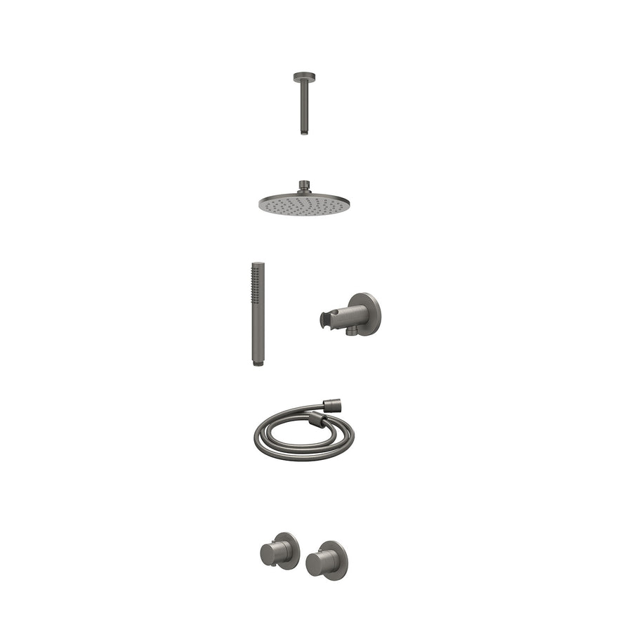 IVY Excl. inbouwbox regendoucheset inbouwthermostaatkraan met 2-weg stop-omstel symmetry, 15cm plafondbuis, R20cmME, houder met uitlaat, doucheslang 150cm en staafmodel – Gebr. met