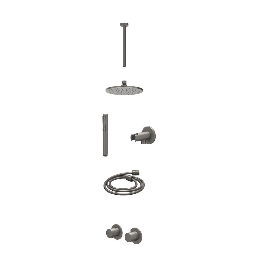 IVY Excl. inbouwbox regendoucheset inbouwthermostaatkraan met 2-weg stop-omstel symmetry, 30cm plafondbuis, R20cmME, houder met uitlaat, doucheslang 150cm en staafmodel – Gebr. met