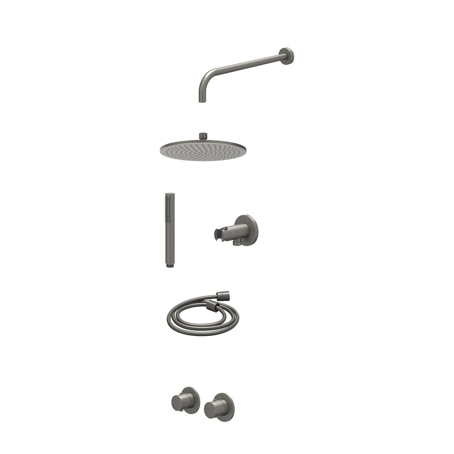 IVY Excl. inbouwbox regendoucheset inbouwthermostaatkraan met 2-weg stop-omstel symmetry, 40cm wandarm, R25cmME, houder met uitlaat, doucheslang 150cm en staafmodel – Gebr. metal b