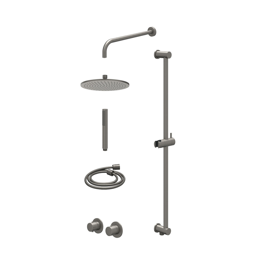 IVY Excl. inbouwbox regendoucheset inbouwthermostaatkraan met 2-weg stop-omstel symmetry, 40cm wandarm, R25cmME, glijstang met uitlaat, doucheslang 150cm en staafmodel – Gebr. meta