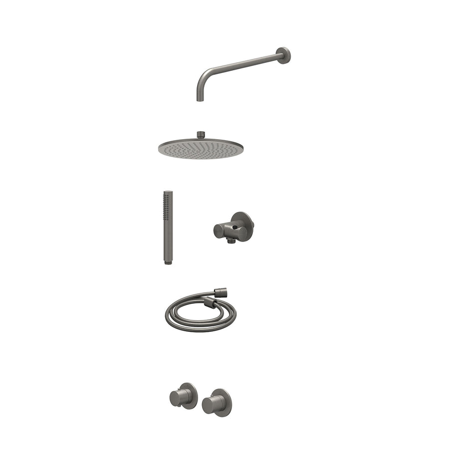 IVY Excl. inbouwbox regendoucheset inbouwthermostaatkraan met 2-weg stop-omstel symmetry, 40cm wandarm, R25cmME, verstelbare steun met geïnt. uitlaat, doucheslang 150cm en staafmod