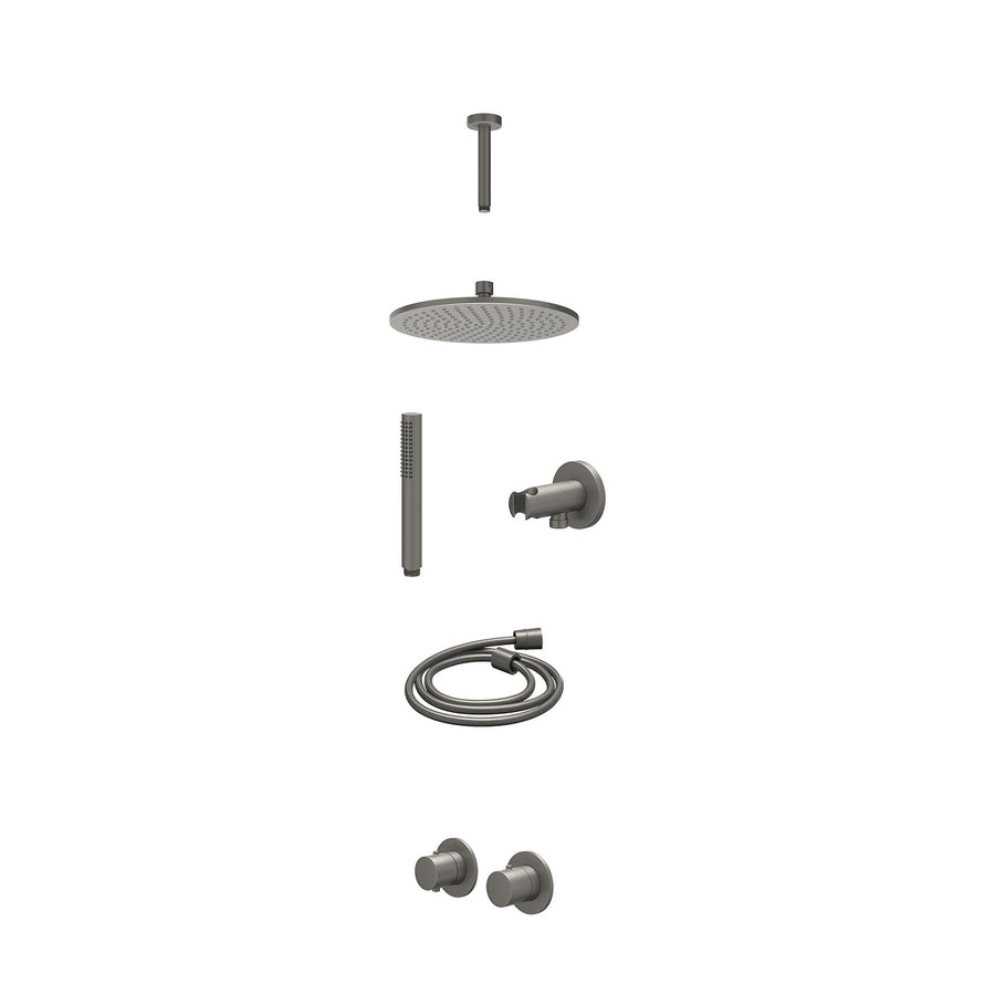 IVY Excl. inbouwbox regendoucheset inbouwthermostaatkraan met 2-weg stop-omstel symmetry, 15cm plafondbuis, R25cmME, houder met uitlaat, doucheslang 150cm en staafmodel – Gebr. met