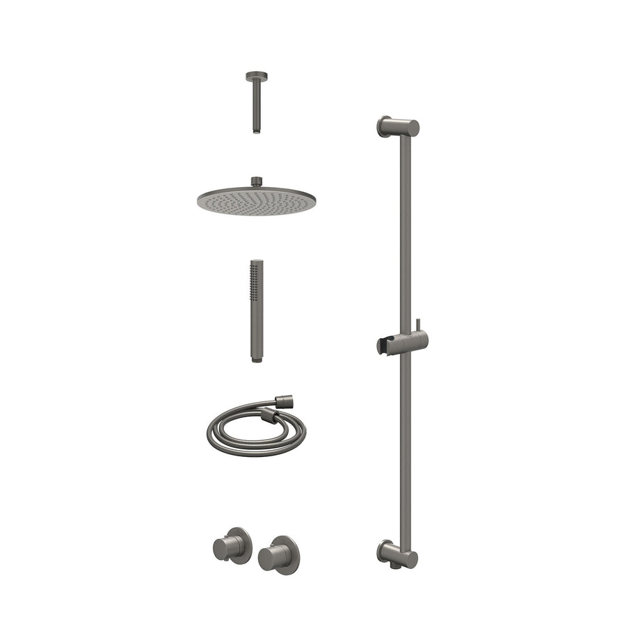 IVY Excl. inbouwbox regendoucheset inbouwthermostaatkraan met 2-weg stop-omstel symmetry, 15cm plafondbuis, R25cmME, glijstang met uitlaat, doucheslang 150cm en staafmodel – Gebr. 