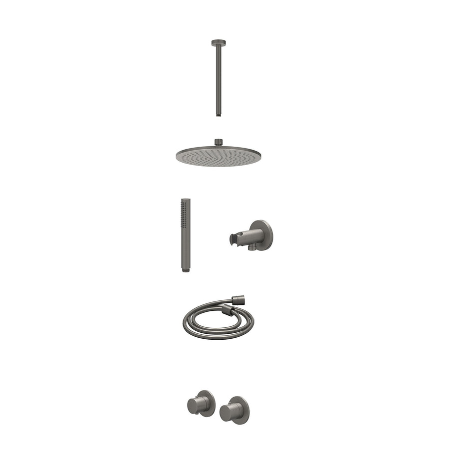 IVY Excl. inbouwbox regendoucheset inbouwthermostaatkraan met 2-weg stop-omstel symmetry, 30cm plafondbuis, R25cmME, houder met uitlaat, doucheslang 150cm en staafmodel – Gebr. met