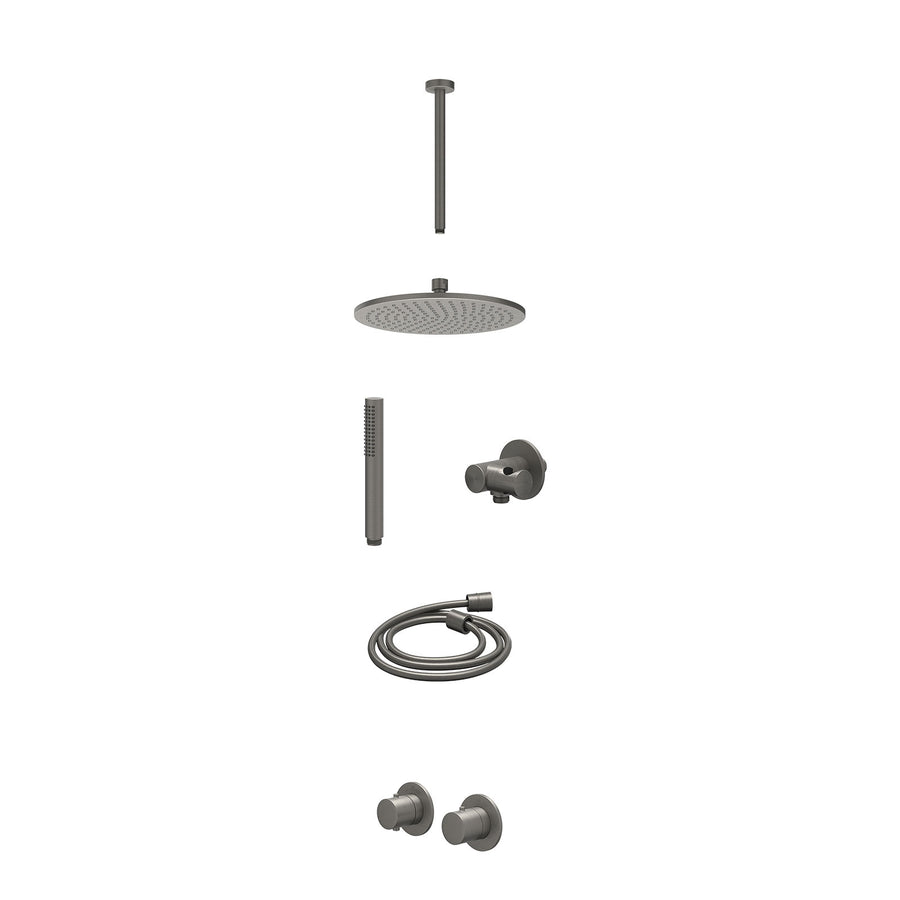 IVY Excl. inbouwbox regendoucheset inbouwthermostaatkraan met 2-weg stop-omstel symmetry, 30cm plafondbuis, R25cmME, verstelbare steun met geïnt. uitlaat, doucheslang 150cm en staa