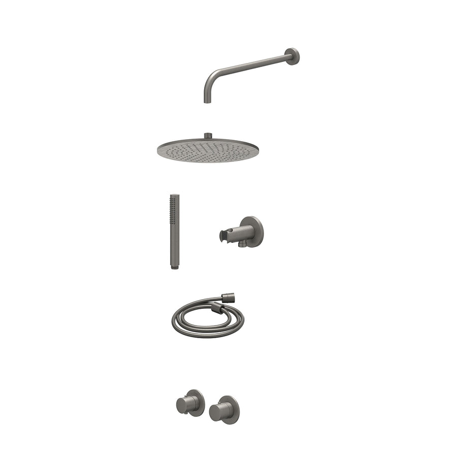 IVY Excl. inbouwbox regendoucheset inbouwthermostaatkraan met 2-weg stop-omstel symmetry, 40cm wandarm, R30cmME, houder met uitlaat, doucheslang 150cm en staafmodel – Gebr. metal b