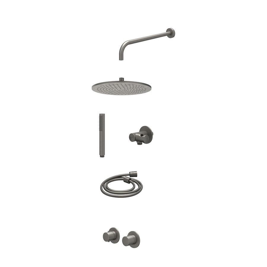 IVY Excl. inbouwbox regendoucheset inbouwthermostaatkraan met 2-weg stop-omstel symmetry, 40cm wandarm, R30cmME, verstelbare steun met geïnt. uitlaat, doucheslang 150cm en staafmod