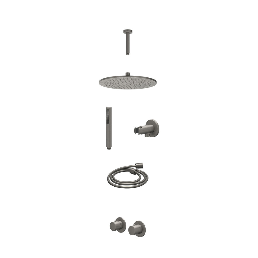 IVY Excl. inbouwbox regendoucheset inbouwthermostaatkraan met 2-weg stop-omstel symmetry, 15cm plafondbuis, R30cmME, houder met uitlaat, doucheslang 150cm en staafmodel – Gebr. met