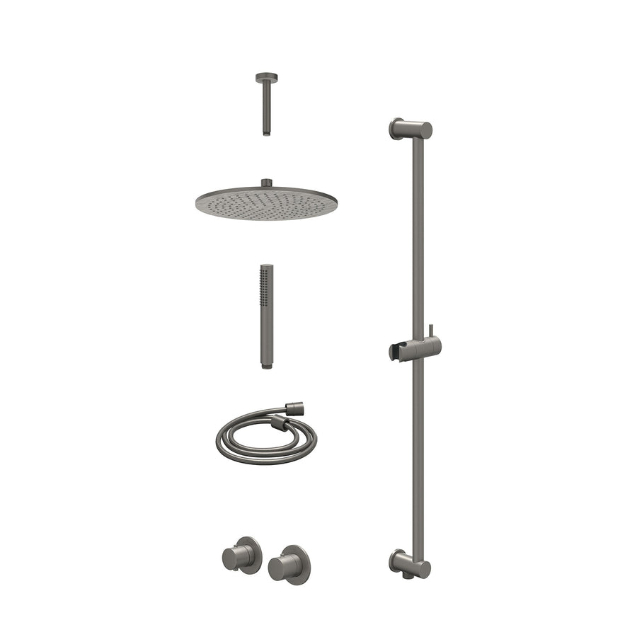IVY Excl. inbouwbox regendoucheset inbouwthermostaatkraan met 2-weg stop-omstel symmetry, 15cm plafondbuis, R30cmME, glijstang met uitlaat, doucheslang 150cm en staafmodel – Gebr. 