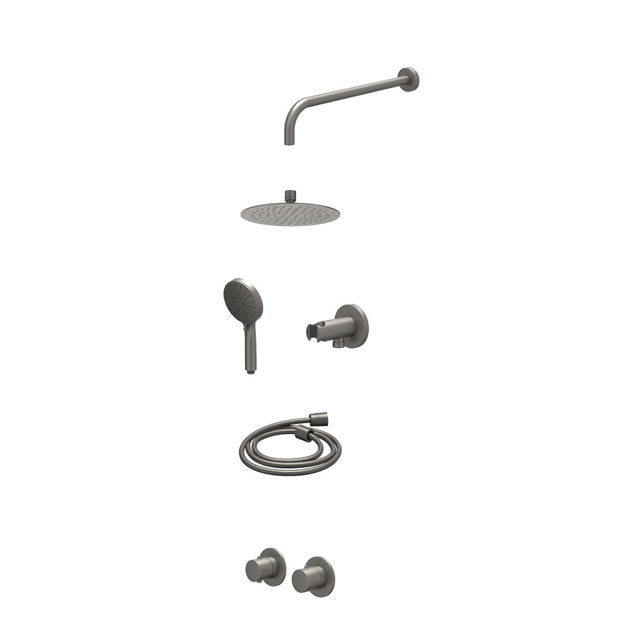 IVY Excl. inbouwbox regendoucheset inbouwthermostaatkraan met 2-weg stop-omstel symmetry, 40cm wandarm, R20cmSL, houder met uitlaat, doucheslang 150cm en 3-standen handdouche – Geb
