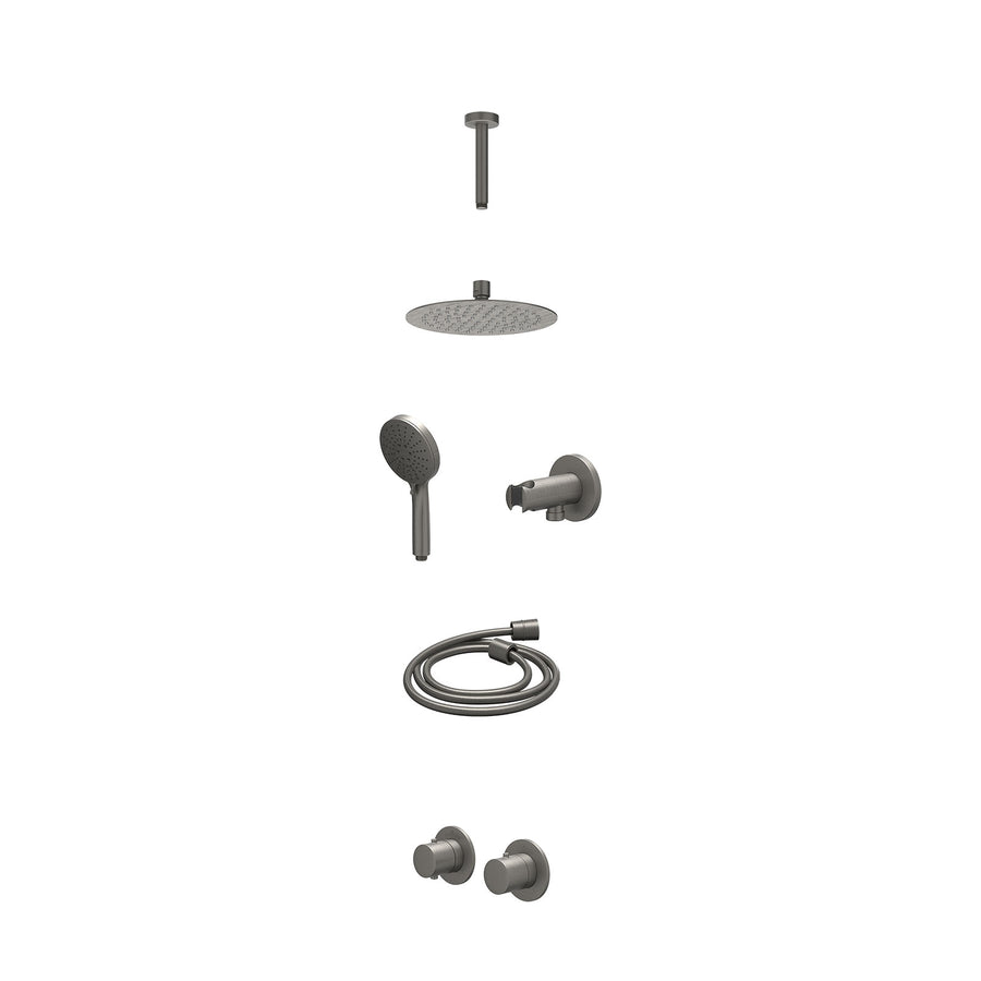 IVY Excl. inbouwbox regendoucheset inbouwthermostaatkraan met 2-weg stop-omstel symmetry, 15cm plafondbuis, R20cmSL, houder met uitlaat, doucheslang 150cm en 3-standen handdouche –