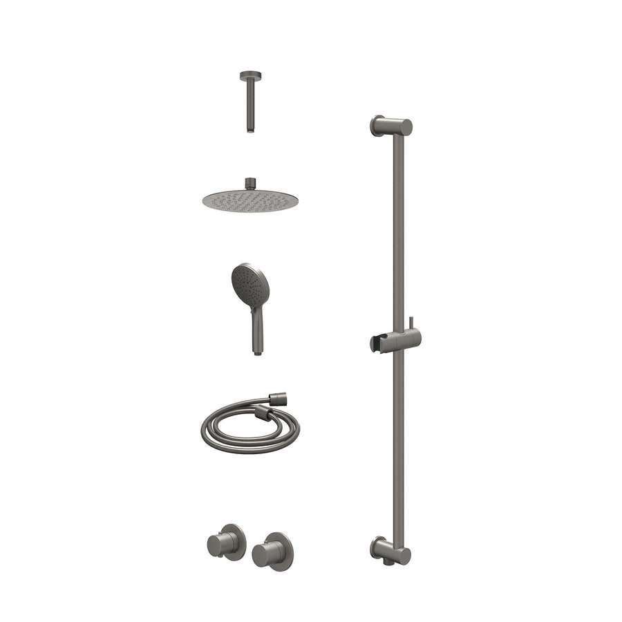 IVY Excl. inbouwbox regendoucheset inbouwthermostaatkraan met 2-weg stop-omstel symmetry, 15cm plafondbuis, R20cmSL, glijstang met uitlaat, doucheslang 150cm en 3-standen handdouch