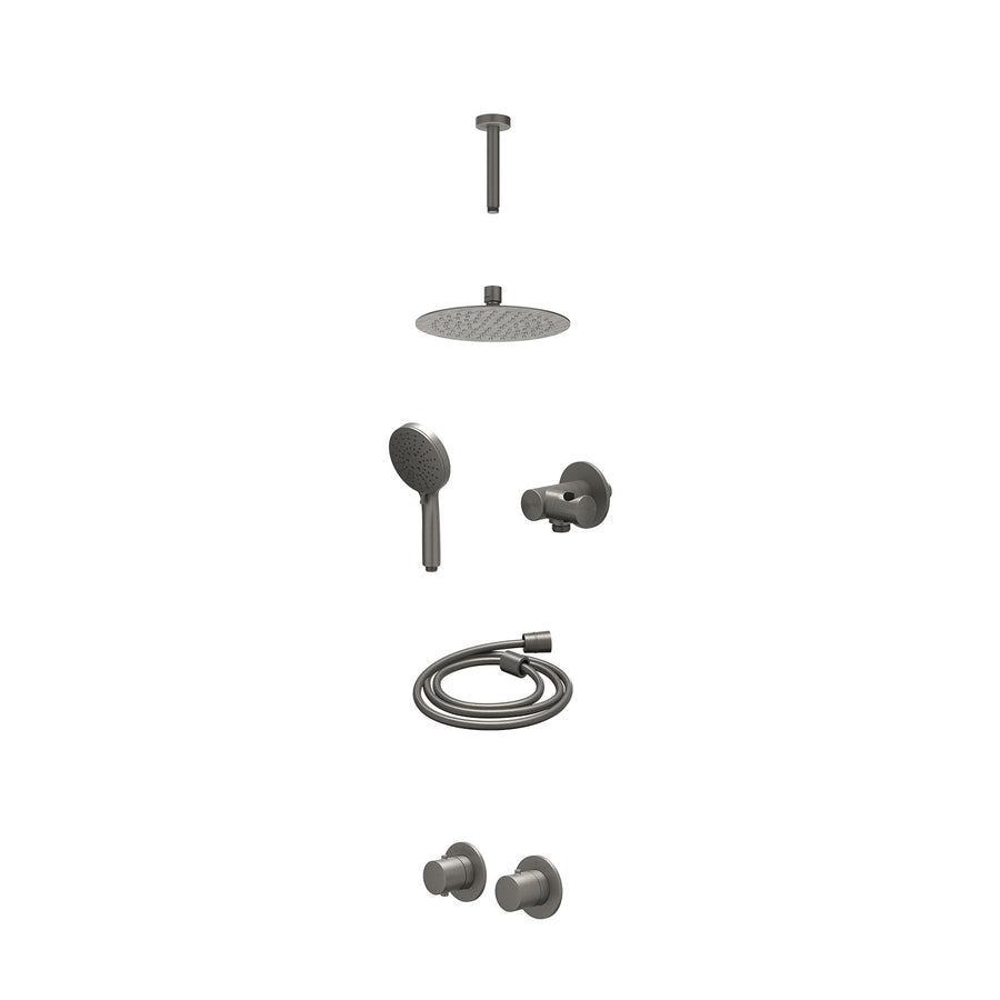 IVY Excl. inbouwbox regendoucheset inbouwthermostaatkraan met 2-weg stop-omstel symmetry, 15cm plafondbuis, R20cmSL, verstelbare steun met geïnt. uitlaat, doucheslang 150cm en 3-st