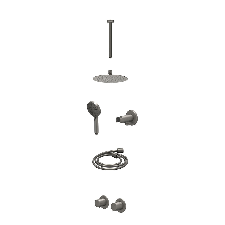 IVY Excl. inbouwbox regendoucheset inbouwthermostaatkraan met 2-weg stop-omstel symmetry, 30cm plafondbuis, R20cmSL, houder met uitlaat, doucheslang 150cm en 3-standen handdouche –