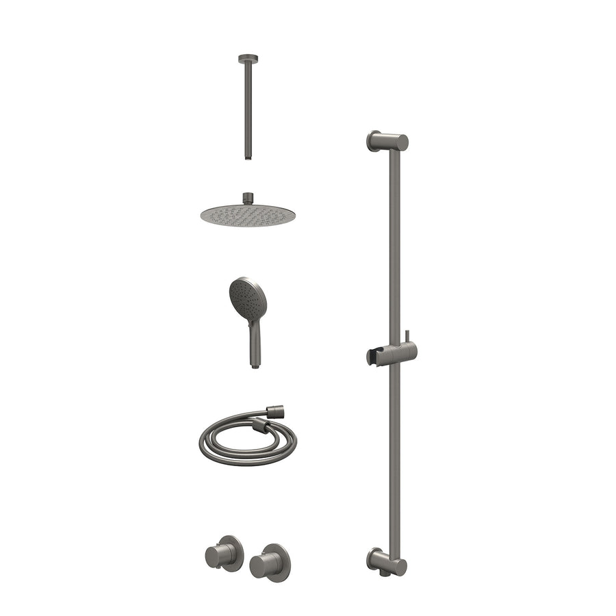 IVY Excl. inbouwbox regendoucheset inbouwthermostaatkraan met 2-weg stop-omstel symmetry, 30cm plafondbuis, R20cmSL, glijstang met uitlaat, doucheslang 150cm en 3-standen handdouch
