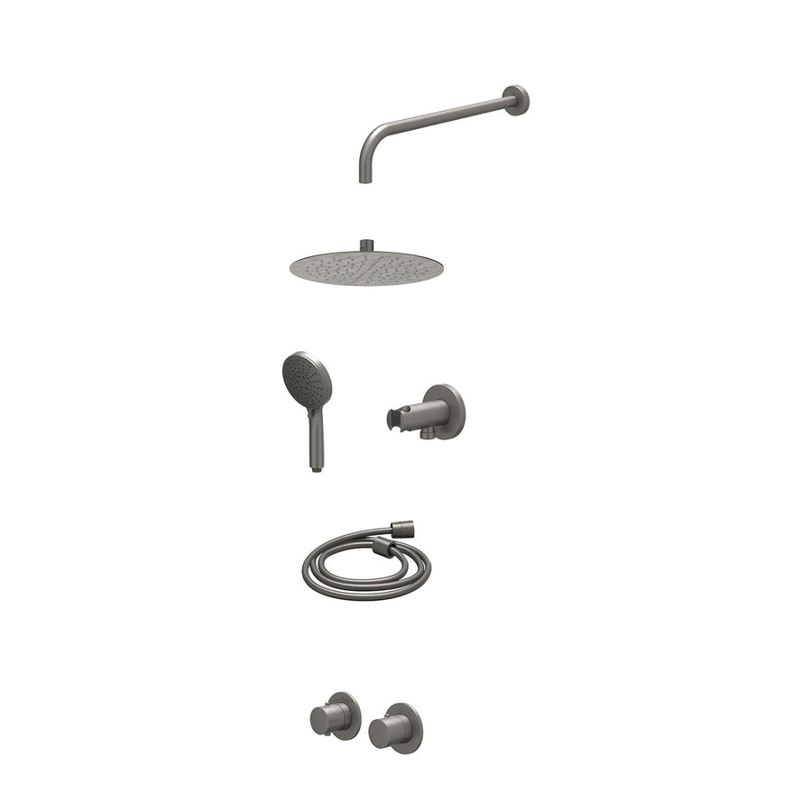 IVY Excl. inbouwbox regendoucheset inbouwthermostaatkraan met 2-weg stop-omstel symmetry, 40cm wandarm, R25cmSL, houder met uitlaat, doucheslang 150cm en 3-standen handdouche – Geb