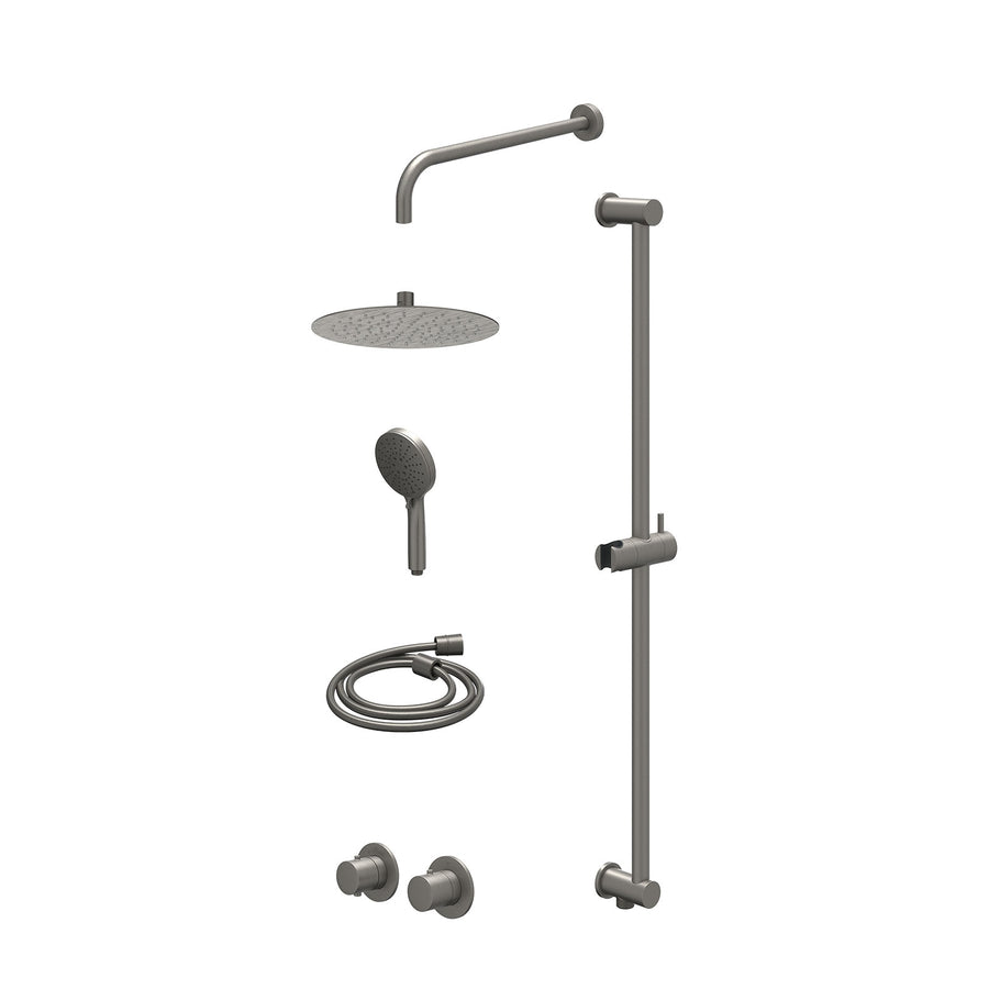 IVY Excl. inbouwbox regendoucheset inbouwthermostaatkraan met 2-weg stop-omstel symmetry, 40cm wandarm, R25cmSL, glijstang met uitlaat, doucheslang 150cm en 3-standen handdouche – 