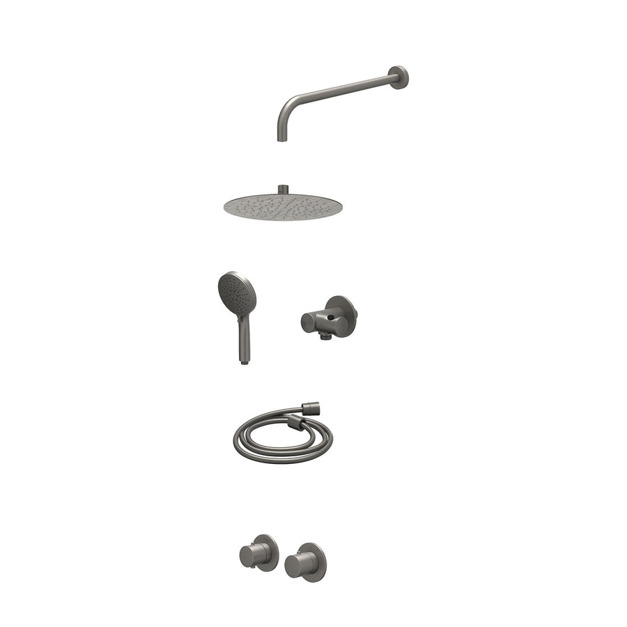 IVY Excl. inbouwbox regendoucheset inbouwthermostaatkraan met 2-weg stop-omstel symmetry, 40cm wandarm, R25cmSL, verstelbare steun met geïnt. uitlaat, doucheslang 150cm en 3-stande