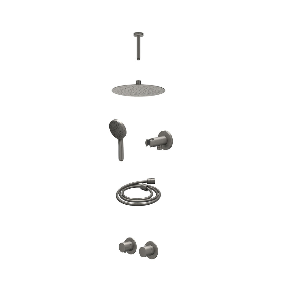 IVY Excl. inbouwbox regendoucheset inbouwthermostaatkraan met 2-weg stop-omstel symmetry, 15cm plafondbuis, R25cmSL, houder met uitlaat, doucheslang 150cm en 3-standen handdouche –