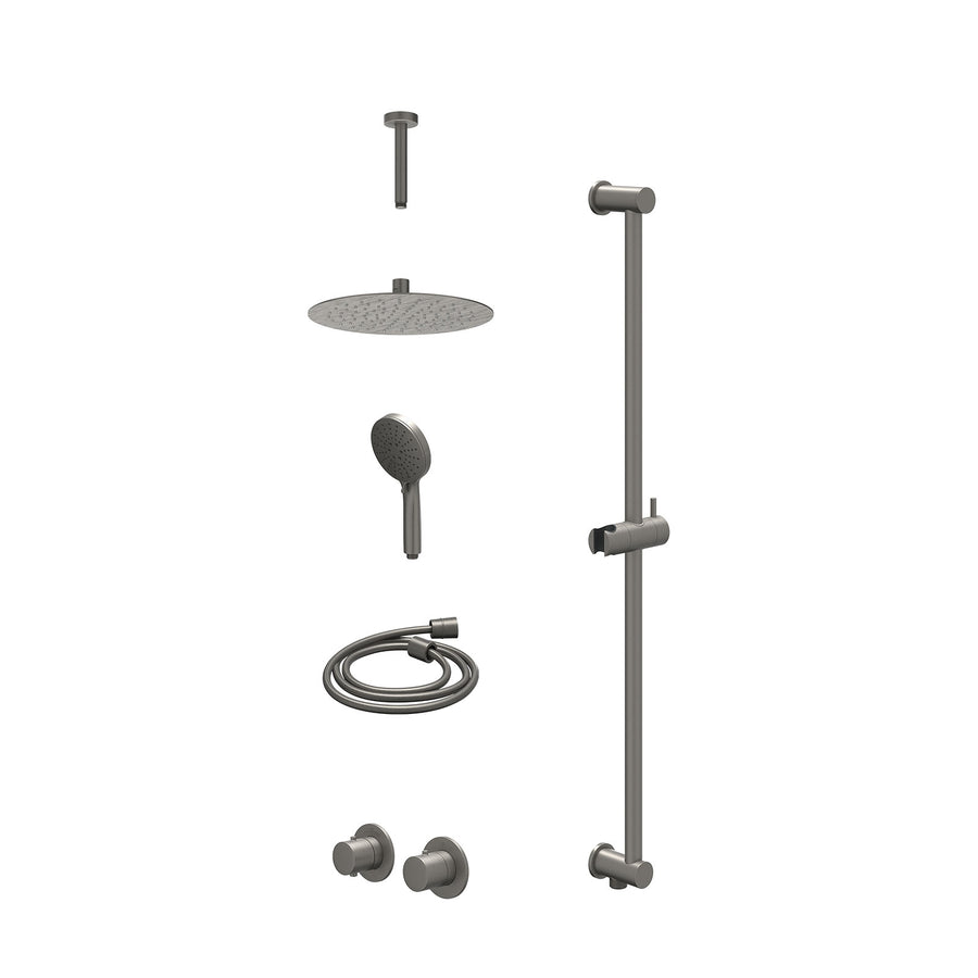IVY Excl. inbouwbox regendoucheset inbouwthermostaatkraan met 2-weg stop-omstel symmetry, 15cm plafondbuis, R25cmSL, glijstang met uitlaat, doucheslang 150cm en 3-standen handdouch