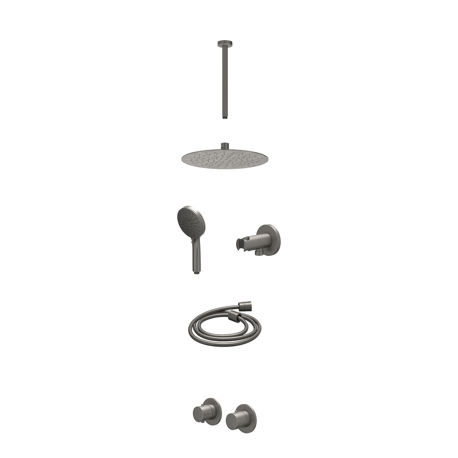 IVY Excl. inbouwbox regendoucheset inbouwthermostaatkraan met 2-weg stop-omstel symmetry, 30cm plafondbuis, R25cmSL, houder met uitlaat, doucheslang 150cm en 3-standen handdouche –