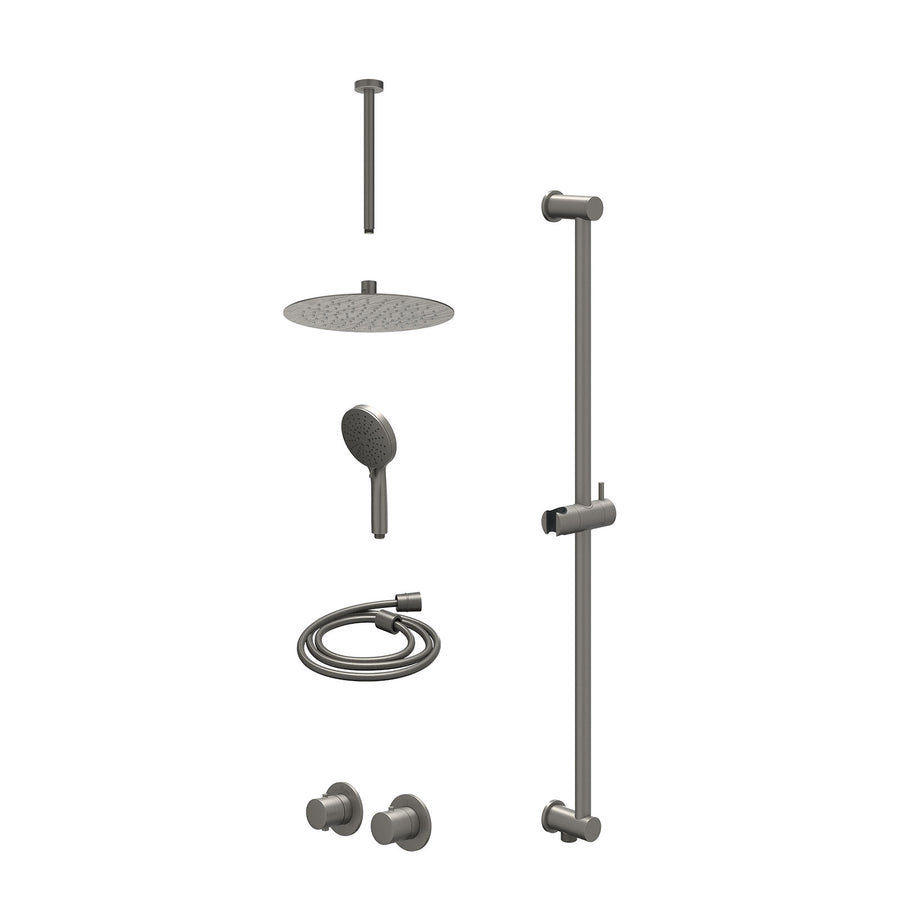 IVY Excl. inbouwbox regendoucheset inbouwthermostaatkraan met 2-weg stop-omstel symmetry, 30cm plafondbuis, R25cmSL, glijstang met uitlaat, doucheslang 150cm en 3-standen handdouch