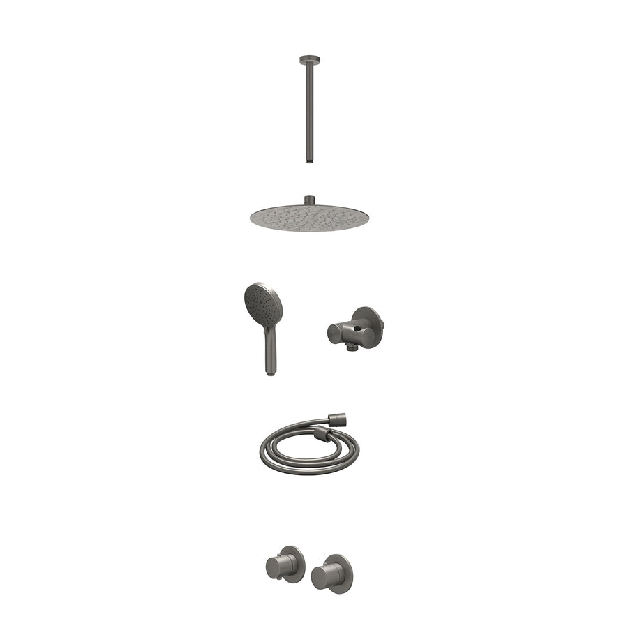IVY Excl. inbouwbox regendoucheset inbouwthermostaatkraan met 2-weg stop-omstel symmetry, 30cm plafondbuis, R25cmSL, verstelbare steun met geïnt. uitlaat, doucheslang 150cm en 3-st