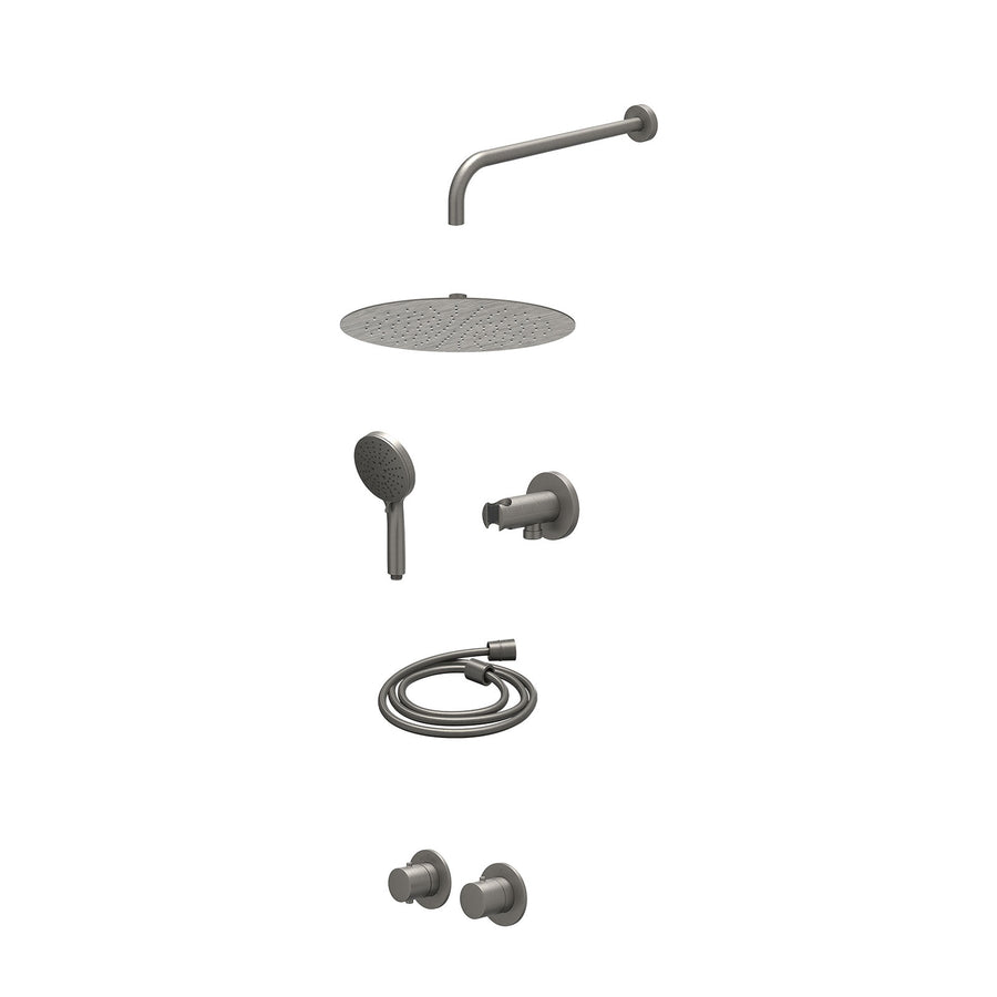 IVY Excl. inbouwbox regendoucheset inbouwthermostaatkraan met 2-weg stop-omstel symmetry, 40cm wandarm, R30cmSL, houder met uitlaat, doucheslang 150cm en 3-standen handdouche – Geb