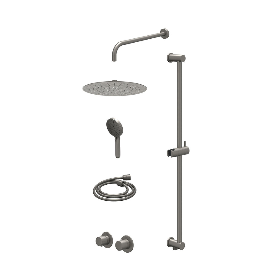 IVY Excl. inbouwbox regendoucheset inbouwthermostaatkraan met 2-weg stop-omstel symmetry, 40cm wandarm, R30cmSL, glijstang met uitlaat, doucheslang 150cm en 3-standen handdouche – 