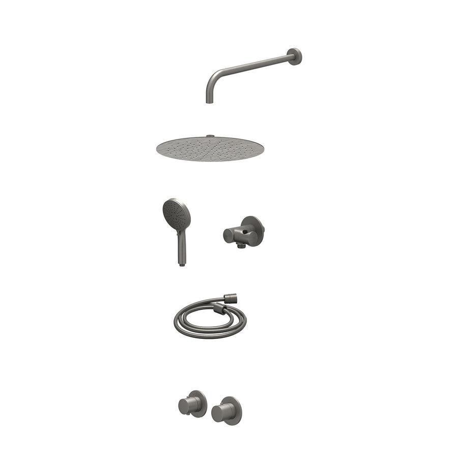 IVY Excl. inbouwbox regendoucheset inbouwthermostaatkraan met 2-weg stop-omstel symmetry, 40cm wandarm, R30cmSL, verstelbare steun met geïnt. uitlaat, doucheslang 150cm en 3-stande