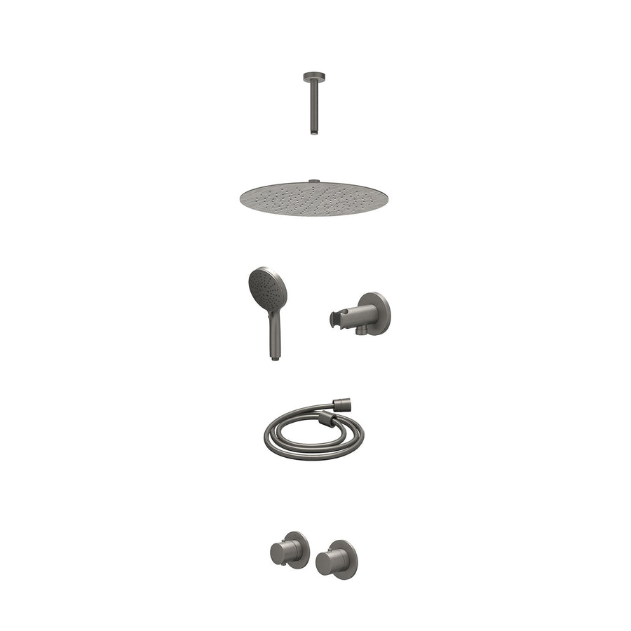 IVY Excl. inbouwbox regendoucheset inbouwthermostaatkraan met 2-weg stop-omstel symmetry, 15cm plafondbuis, R30cmSL, houder met uitlaat, doucheslang 150cm en 3-standen handdouche –