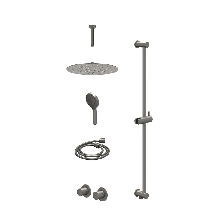 IVY Excl. inbouwbox regendoucheset inbouwthermostaatkraan met 2-weg stop-omstel symmetry, 15cm plafondbuis, R30cmSL, glijstang met uitlaat, doucheslang 150cm en 3-standen handdouch