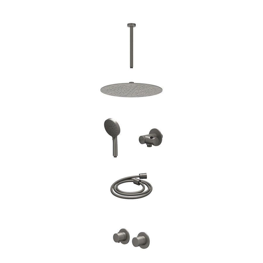 IVY Excl. inbouwbox regendoucheset inbouwthermostaatkraan met 2-weg stop-omstel symmetry, 30cm plafondbuis, R30cmSL, verstelbare steun met geïnt. uitlaat, doucheslang 150cm en 3-st