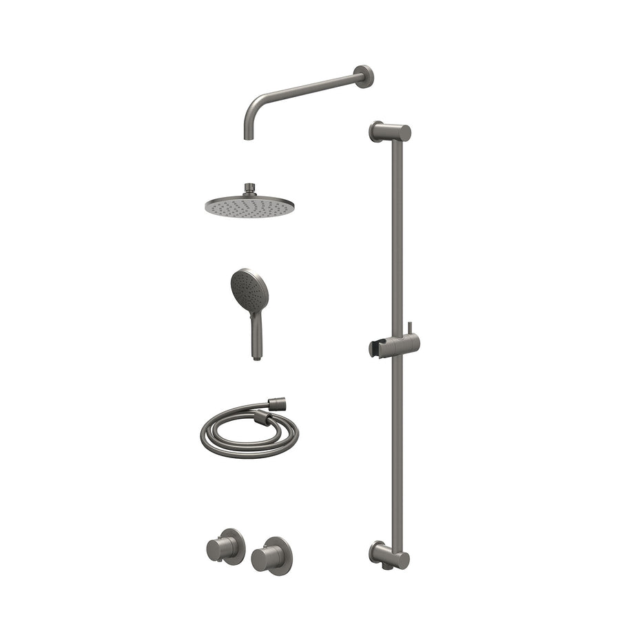 IVY Excl. inbouwbox regendoucheset inbouwthermostaatkraan met 2-weg stop-omstel symmetry, 40cm wandarm, R20cmME, glijstang met uitlaat, doucheslang 150cm en 3-standen handdouche – 