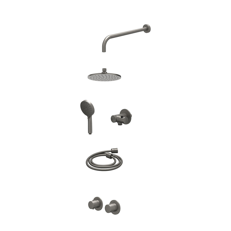 IVY Excl. inbouwbox regendoucheset inbouwthermostaatkraan met 2-weg stop-omstel symmetry, 40cm wandarm, R20cmME, verstelbare steun met geïnt. uitlaat, doucheslang 150cm en 3-stande