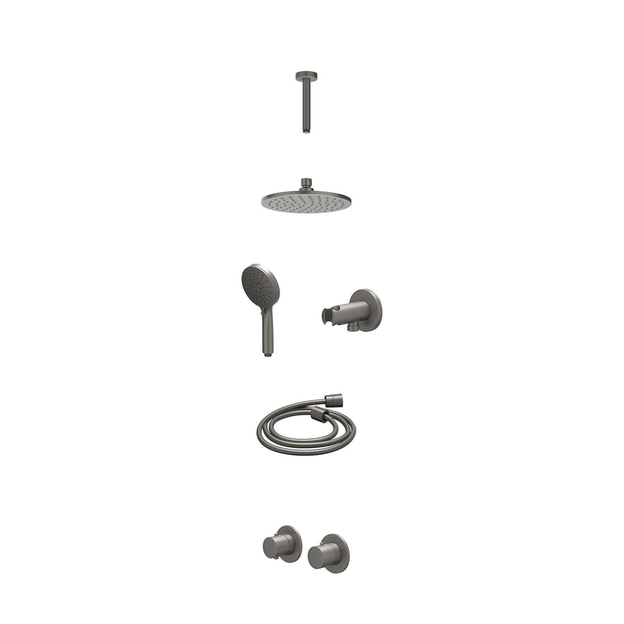 IVY Excl. inbouwbox regendoucheset inbouwthermostaatkraan met 2-weg stop-omstel symmetry, 15cm plafondbuis, R20cmME, houder met uitlaat, doucheslang 150cm en 3-standen handdouche –