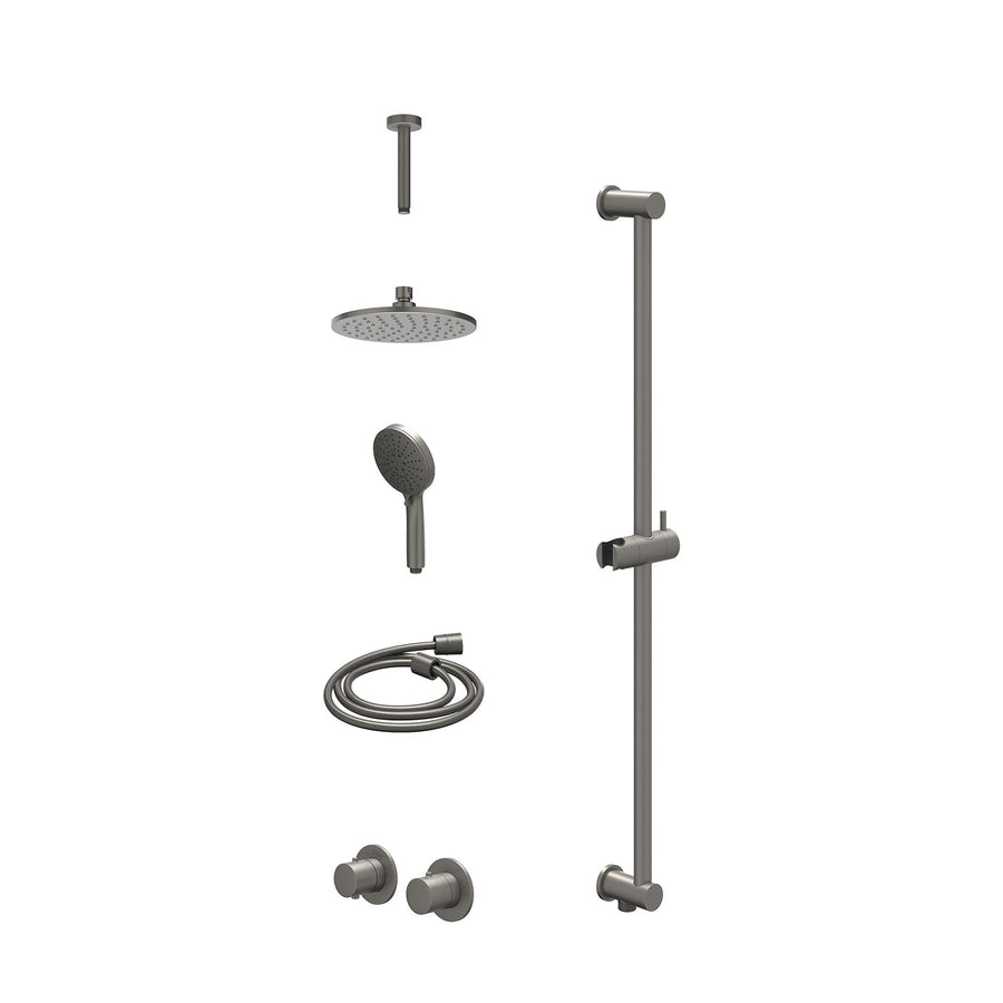IVY Excl. inbouwbox regendoucheset inbouwthermostaatkraan met 2-weg stop-omstel symmetry, 15cm plafondbuis, R20cmME, glijstang met uitlaat, doucheslang 150cm en 3-standen handdouch