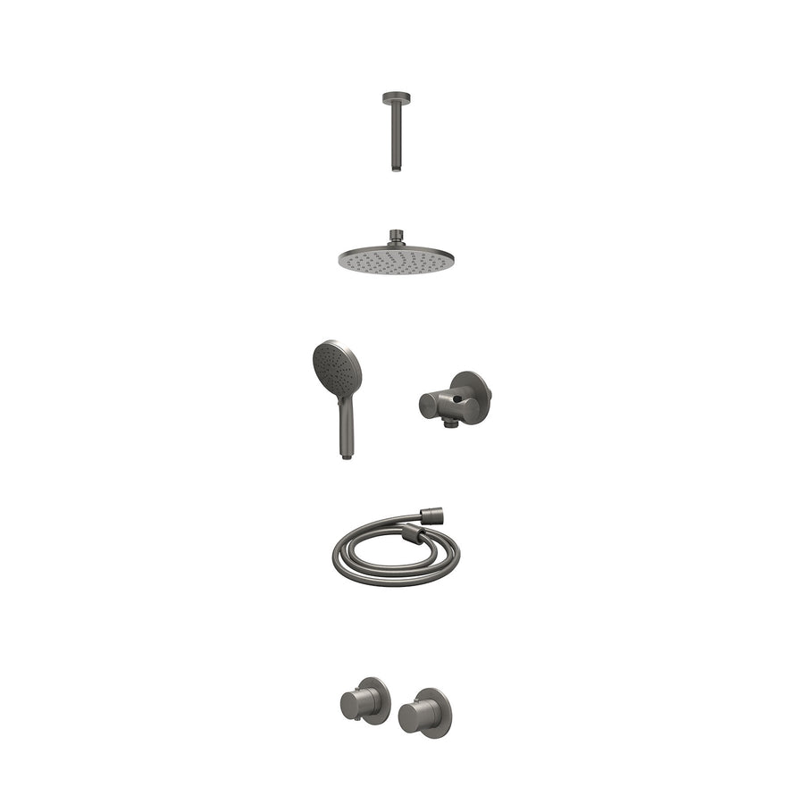 IVY Excl. inbouwbox regendoucheset inbouwthermostaatkraan met 2-weg stop-omstel symmetry, 15cm plafondbuis, R20cmME, verstelbare steun met geïnt. uitlaat, doucheslang 150cm en 3-st