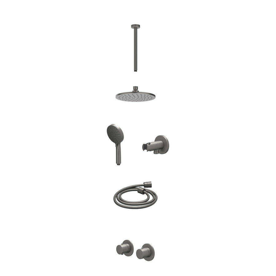 IVY Excl. inbouwbox regendoucheset inbouwthermostaatkraan met 2-weg stop-omstel symmetry, 30cm plafondbuis, R20cmME, houder met uitlaat, doucheslang 150cm en 3-standen handdouche –