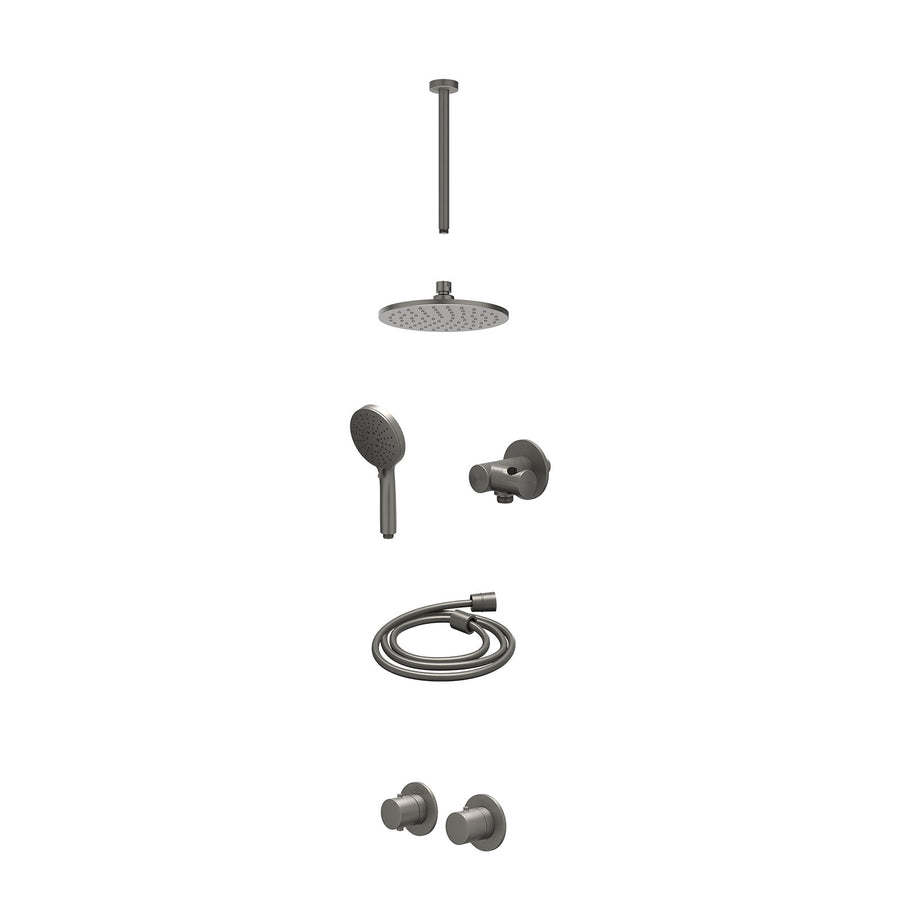 IVY Excl. inbouwbox regendoucheset inbouwthermostaatkraan met 2-weg stop-omstel symmetry, 30cm plafondbuis, R20cmME, verstelbare steun met geïnt. uitlaat, doucheslang 150cm en 3-st