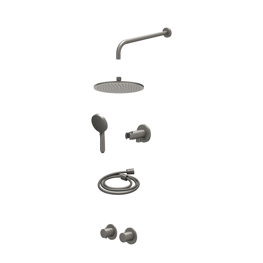 IVY Excl. inbouwbox regendoucheset inbouwthermostaatkraan met 2-weg stop-omstel symmetry, 40cm wandarm, R25cmME, houder met uitlaat, doucheslang 150cm en 3-standen handdouche – Geb