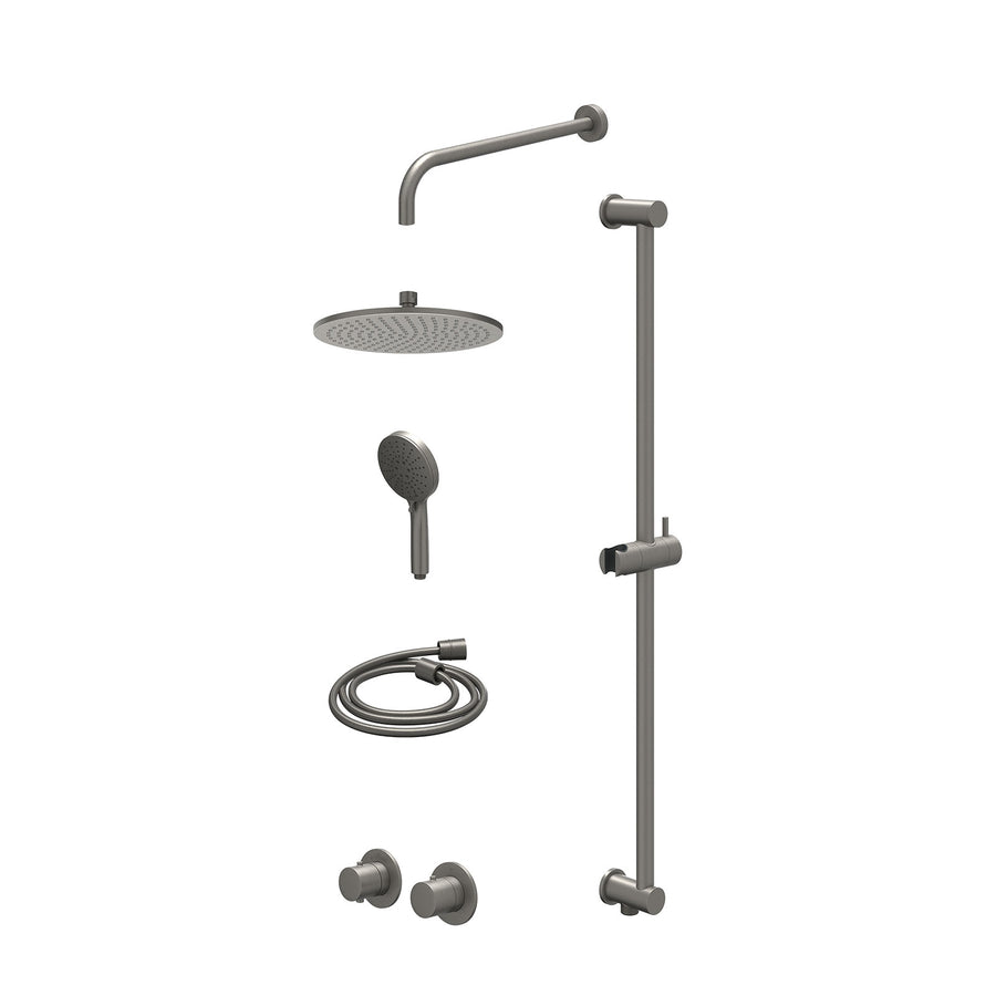 IVY Excl. inbouwbox regendoucheset inbouwthermostaatkraan met 2-weg stop-omstel symmetry, 40cm wandarm, R25cmME, glijstang met uitlaat, doucheslang 150cm en 3-standen handdouche – 