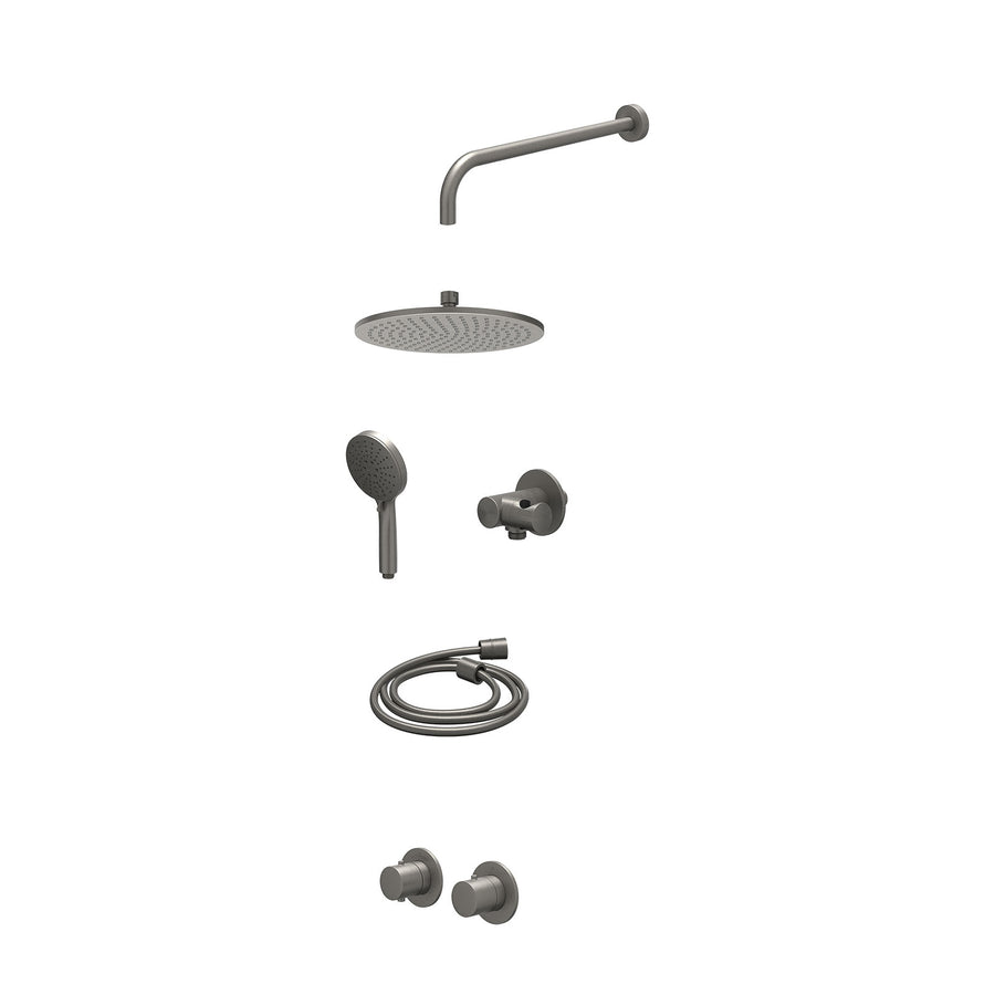 IVY Excl. inbouwbox regendoucheset inbouwthermostaatkraan met 2-weg stop-omstel symmetry, 40cm wandarm, R25cmME, verstelbare steun met geïnt. uitlaat, doucheslang 150cm en 3-stande