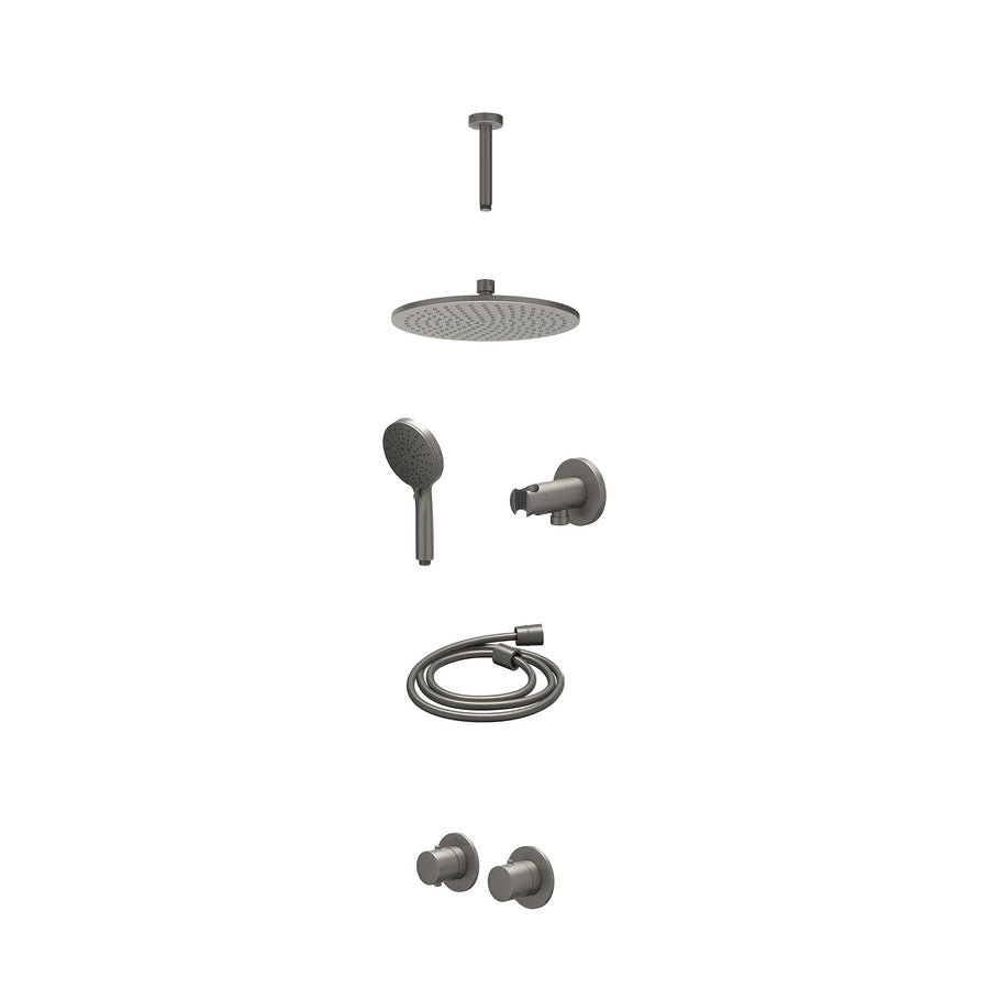 IVY Excl. inbouwbox regendoucheset inbouwthermostaatkraan met 2-weg stop-omstel symmetry, 15cm plafondbuis, R25cmME, houder met uitlaat, doucheslang 150cm en 3-standen handdouche –