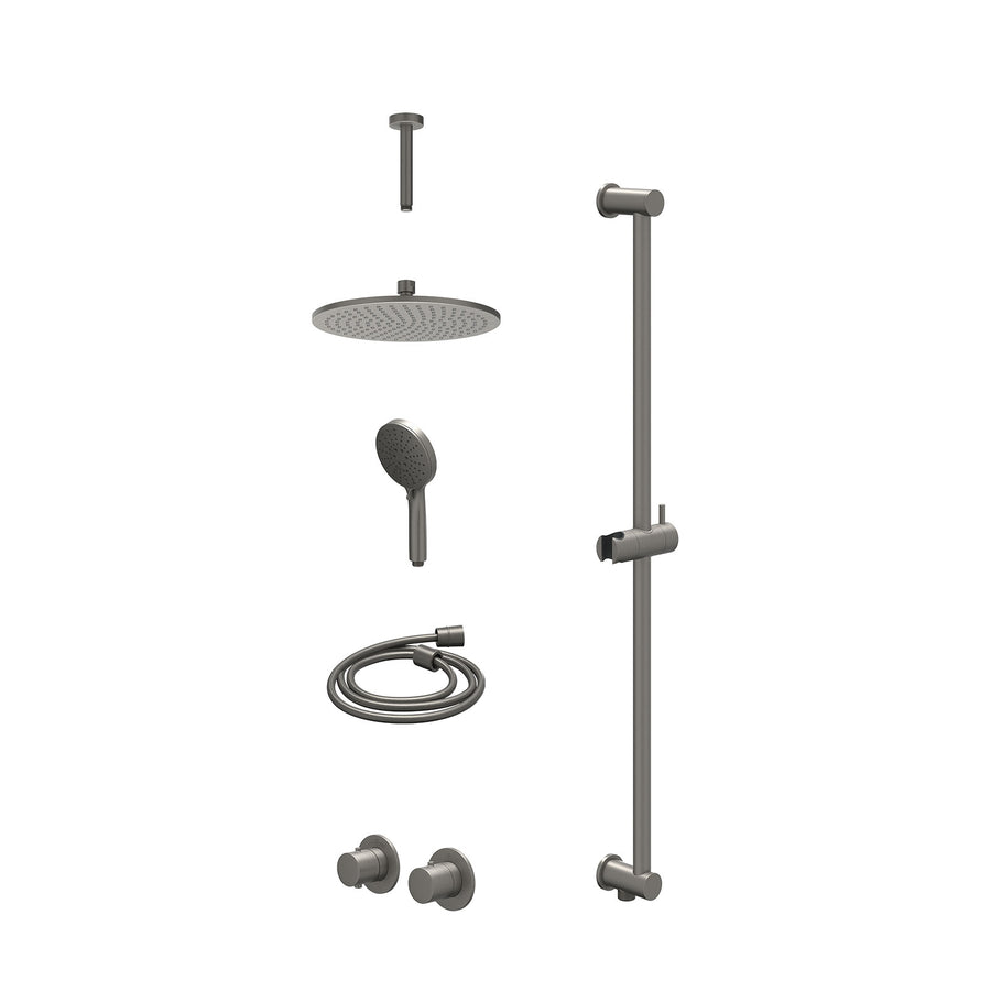 IVY Excl. inbouwbox regendoucheset inbouwthermostaatkraan met 2-weg stop-omstel symmetry, 15cm plafondbuis, R25cmME, glijstang met uitlaat, doucheslang 150cm en 3-standen handdouch