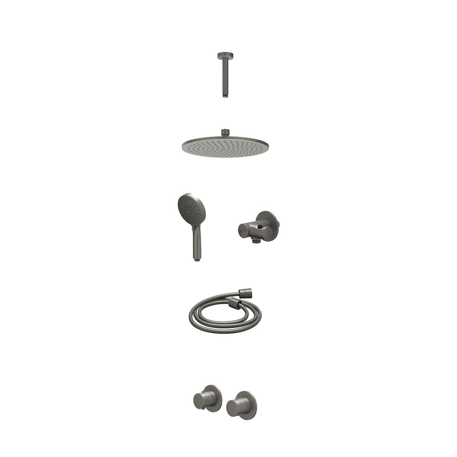 IVY Excl. inbouwbox regendoucheset inbouwthermostaatkraan met 2-weg stop-omstel symmetry, 15cm plafondbuis, R25cmME, verstelbare steun met geïnt. uitlaat, doucheslang 150cm en 3-st