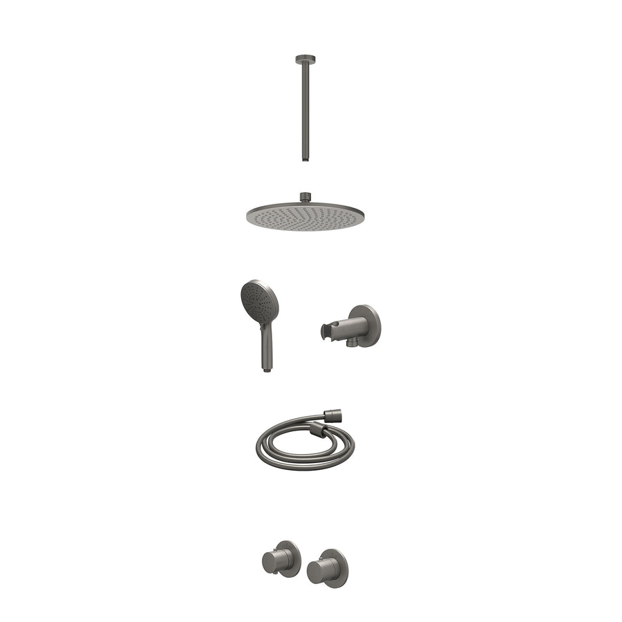 IVY Excl. inbouwbox regendoucheset inbouwthermostaatkraan met 2-weg stop-omstel symmetry, 30cm plafondbuis, R25cmME, houder met uitlaat, doucheslang 150cm en 3-standen handdouche –